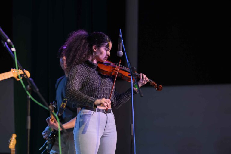 Woman playing a violin.