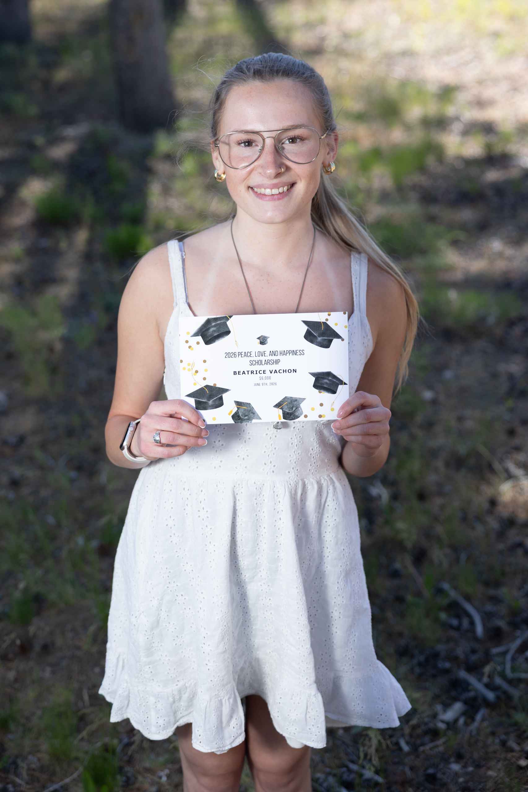 Beatrice "Oline" Vachon, 2026 Cold Stream Alternative HS graduate and recipient of the inaugural Peace, Love and Happiness Scholarship